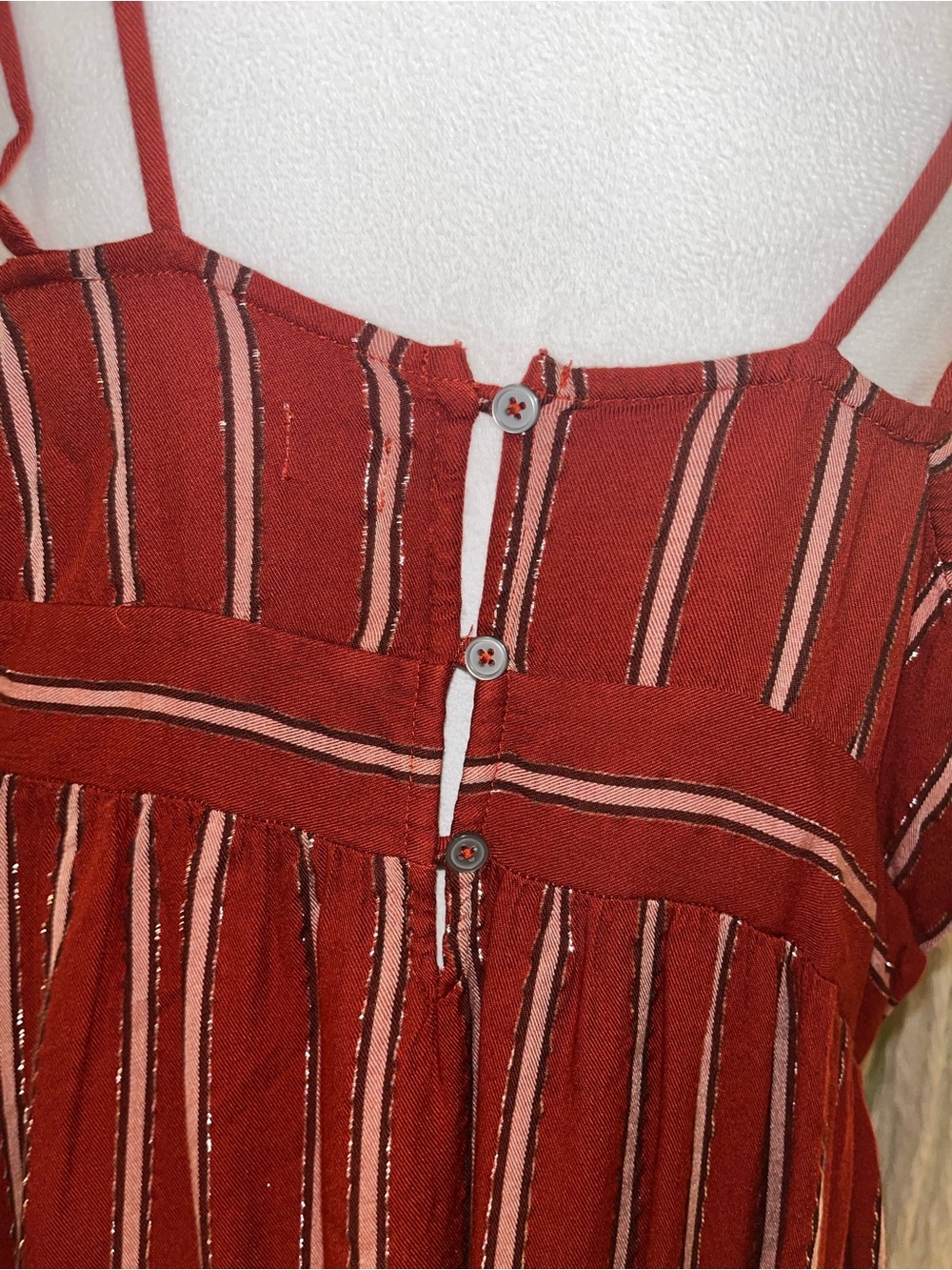 Adjustable Straps V-Neck Striped Maxi Dress in Deep Burgundy - Picture 6 of 12